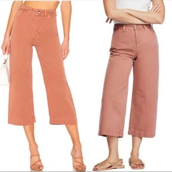 We the Free Patti Wide Leg Crop Pants Jeans Color Rose Size 29 Cotton High Rise - Picture 2 of 15